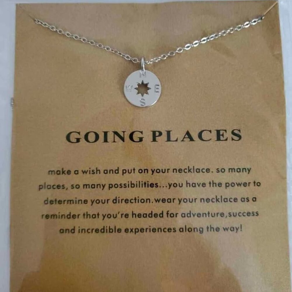 Sun Compass Pendant Chain Necklace with "Going Places" Card w envelope